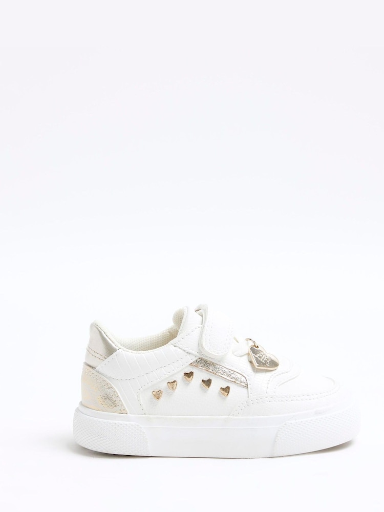 River Island White Girls Heart Studded Trainers - Image 1 of 5