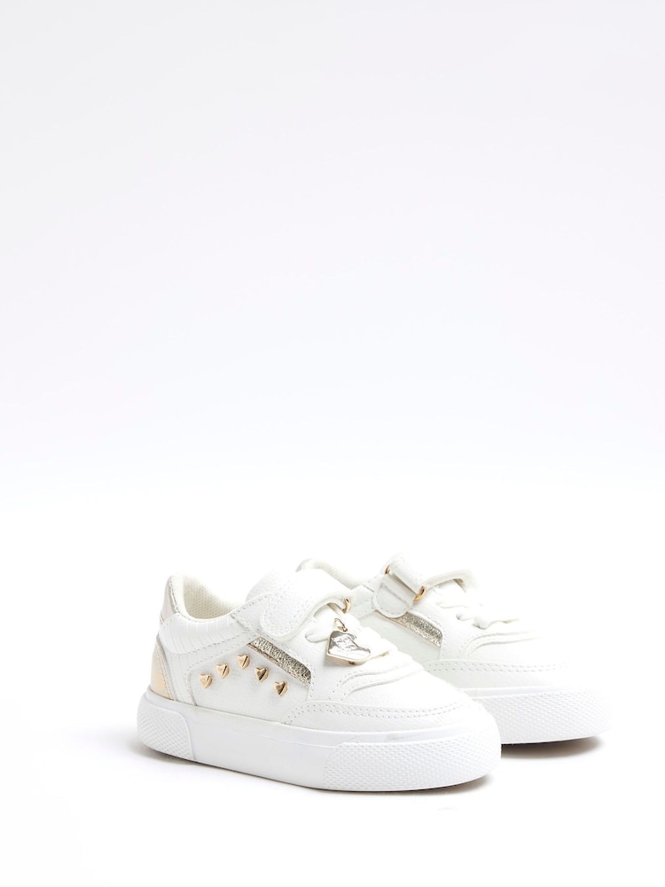 River Island White Girls Heart Studded Trainers - Image 2 of 5