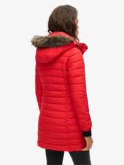 Superdry Red Faux Fur Hooded Mid Length Puffer Jacket - Image 2 of 5