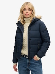 Superdry Blue Hooded Mid Layer Short Jacket - Image 1 of 4