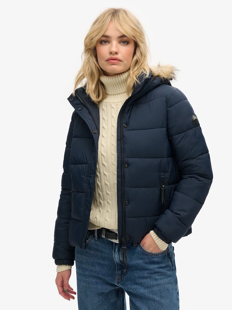 Superdry Blue Hooded Mid Layer Short Jacket - Image 1 of 4