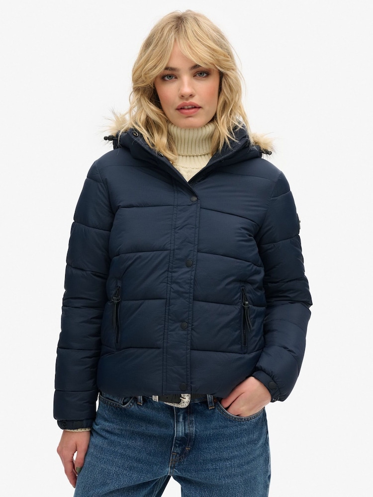 Superdry Blue Hooded Mid Layer Short Jacket - Image 2 of 4