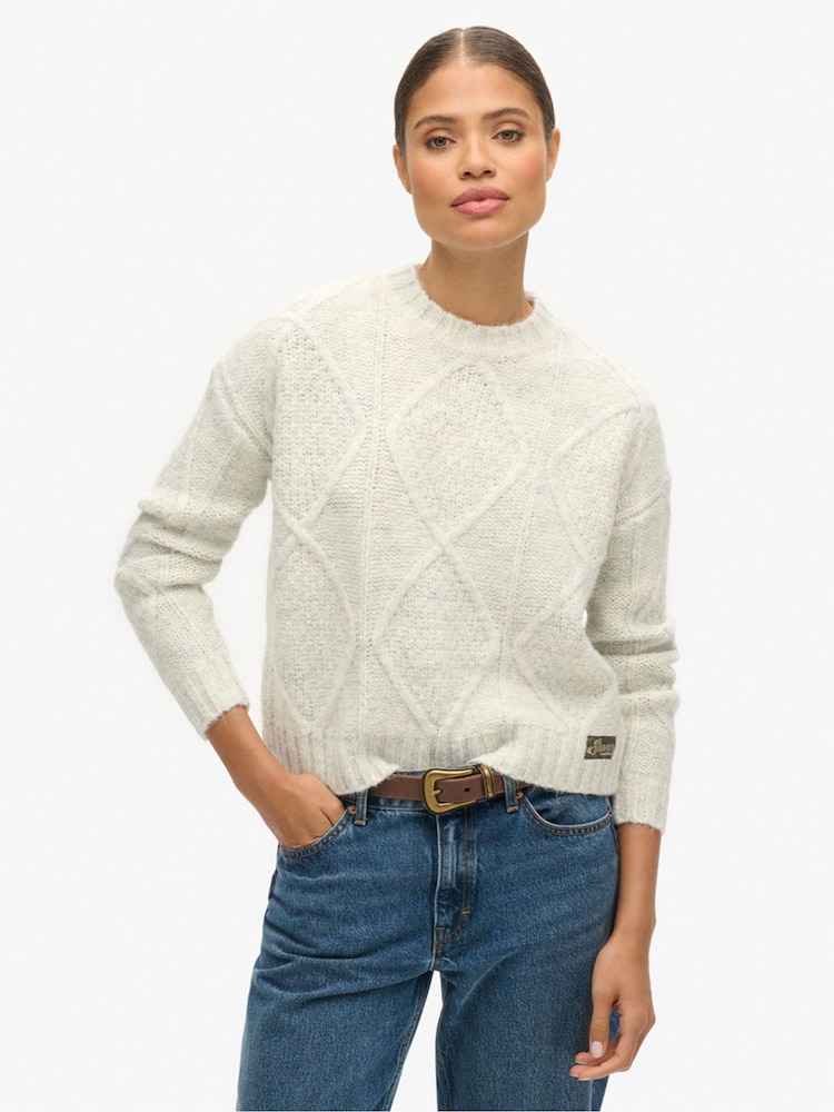 Superdry Chunky Cable Knit Jumper - Image 1 of 4 Superdry Chunky Cable Knit Jumper - Image 1 of 4
