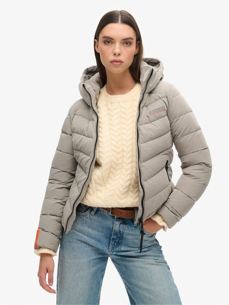 Superdry Grey Hooded Microfibre Padded Jacket - Image 1 of 6