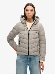 Superdry Grey Hooded Microfibre Padded Jacket - Image 2 of 6