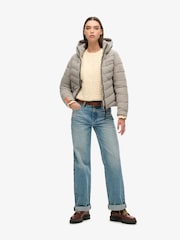 Superdry Grey Hooded Microfibre Padded Jacket - Image 3 of 6