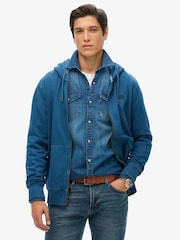 Темно-синій - Superdry базові Logo Washed 100% Cotton Zip худі - Image 1 of 3