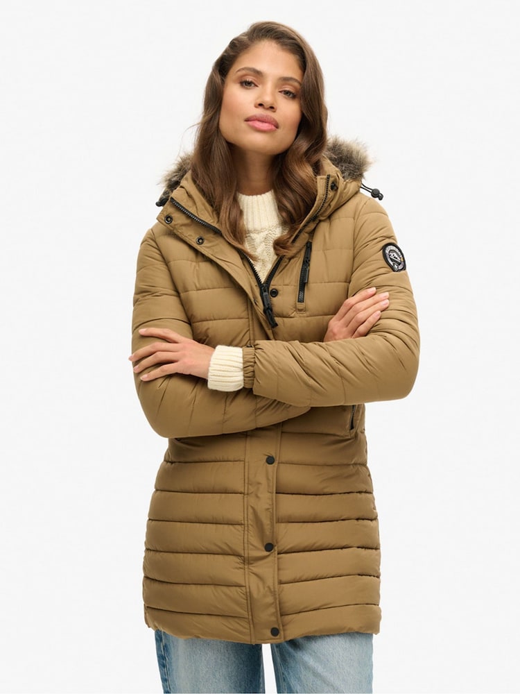 Superdry Chaqueta globo de piel sintética con capucha de longitud media - Imagen 1 de 5 Superdry Chaqueta globo de piel sintética con capucha de longitud media - Imagen 1 de 5