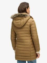 Superdry Brown Faux Fur Hooded Mid Length Puffer Jacket - Image 2 of 5