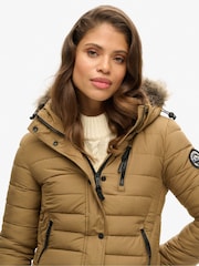 Superdry Brown Faux Fur Hooded Mid Length Puffer Jacket - Image 5 of 5