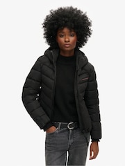 Superdry Black Hooded Microfibre Padded Jacket - Image 1 of 4