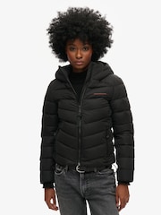 Superdry Black Hooded Microfibre Padded Jacket - Image 2 of 4