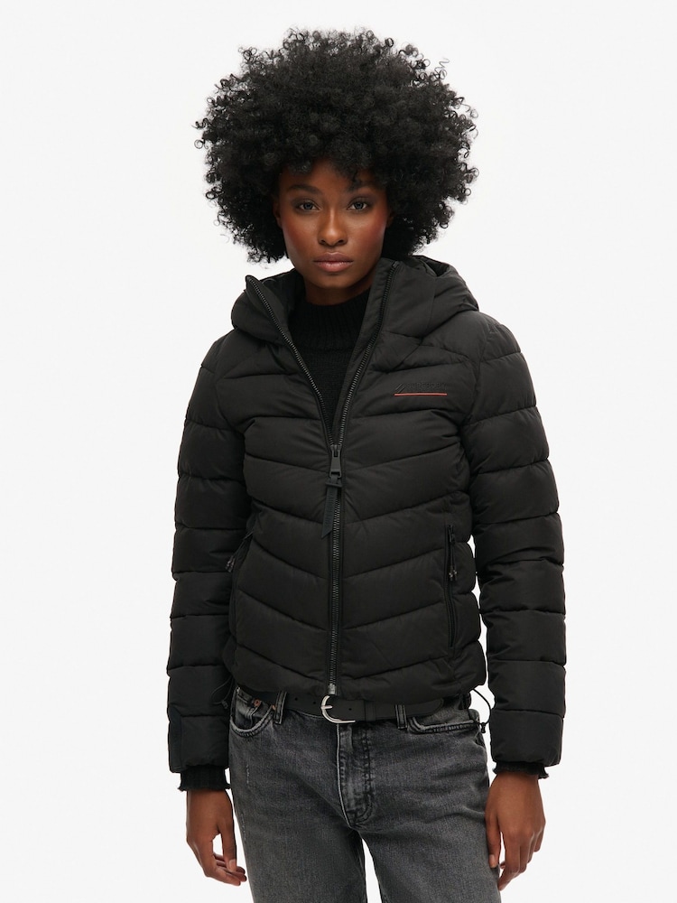 Superdry Black Hooded Microfibre Padded Jacket - Image 2 of 4