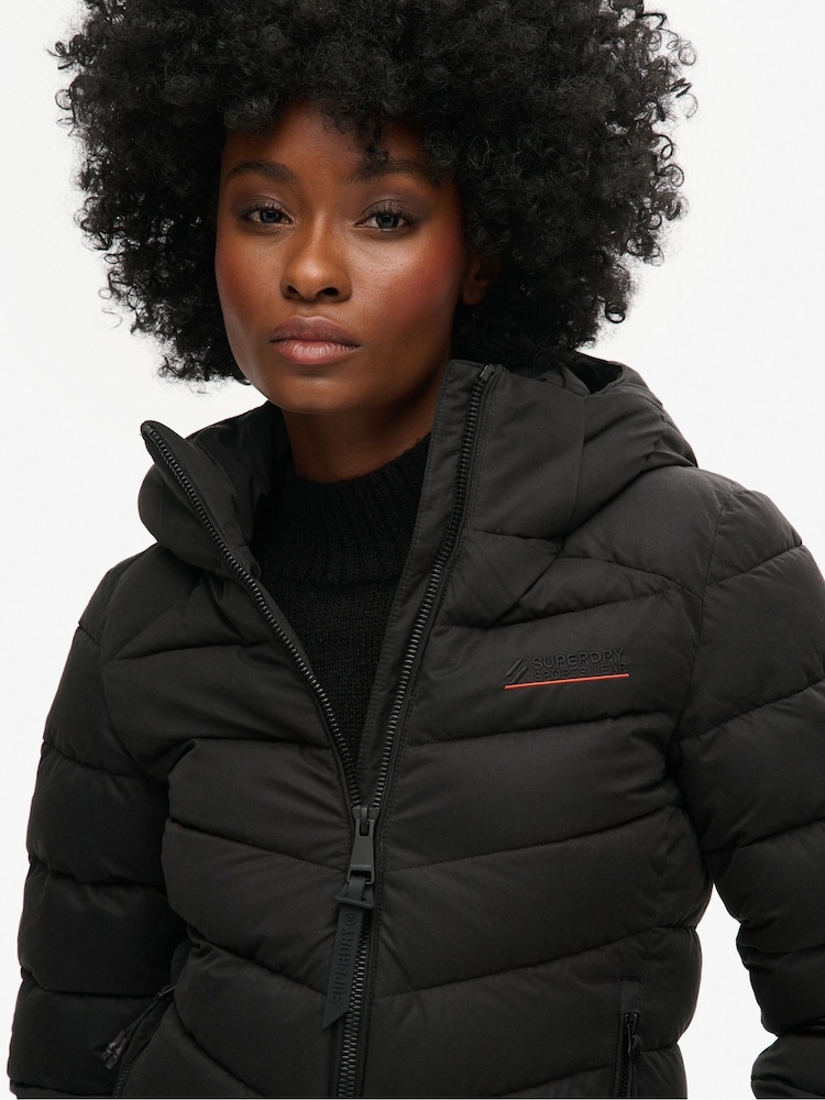 Superdry Black Hooded Microfibre Padded Jacket - Image 4 of 4