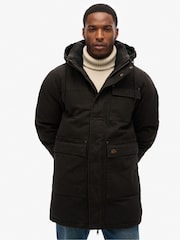 Superdry Black Workwear Hooded Parka Jacket - Image 1 of 5