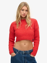 Superdry Orange Vintage Textured Crop Knit Jumper - Image 1 of 3