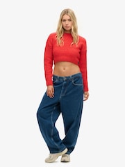 Superdry Orange Vintage Textured Crop Knit Jumper - Image 2 of 3