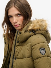 Superdry Green Faux Fur Short Hooded Puffer Jacket - Image 3 of 3
