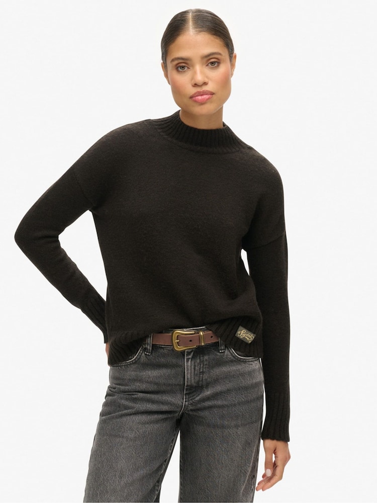 Superdry Brown Essential Mock Neck Jumper - Image 1 of 4