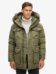 Superdry Green Chinook Faux Fur Parka 100% Cotton Coat - Image 1 of 4