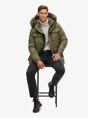 Superdry Green Chinook Faux Fur Parka 100% Cotton Coat - Image 3 of 4