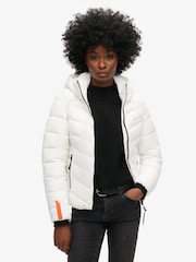 Superdry White Hooded Microfibre Padded Jacket - Image 2 of 4