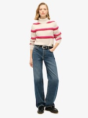 Superdry White Stripe Cropped Roll Neck Jumper - Image 2 of 3