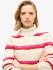 Superdry White Stripe Cropped Roll Neck Jumper - Image 3 of 3