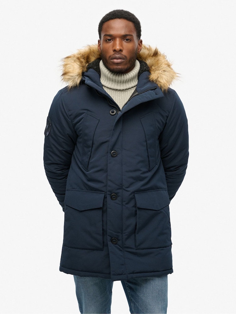 Superdry Blue Hooded Everest Faux Fur Parka - Image 2 of 7