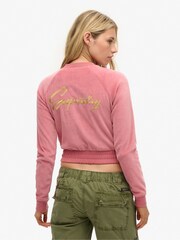 Superdry Pink Embroidered Velour Zip Baseball Top - Image 2 of 4