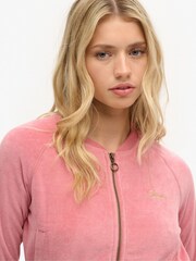 Superdry Pink Embroidered Velour Zip Baseball Top - Image 4 of 4