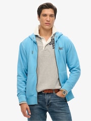 Azul - Sudadera básica de algodón 100 % con efecto lavado, cremallera y logo de Superdry - Imagen 1 de 3