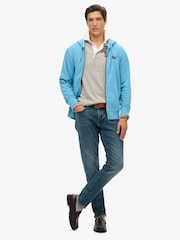 Azul - Sudadera básica de algodón 100 % con efecto lavado, cremallera y logo de Superdry - Imagen 2 de 3