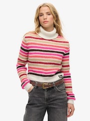 Superdry Pink Stripe Cropped Roll Neck Jumper - Image 1 of 2