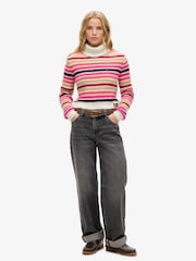 Superdry Pink Stripe Cropped Roll Neck Jumper - Image 2 of 2
