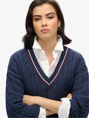 Superdry Blue Oversized V-Neck Cricket Knit Jumper - Image 3 of 3