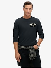 Superdry Black Workwear Applique Long Sleeve 100% Cotton Top - Image 1 of 3
