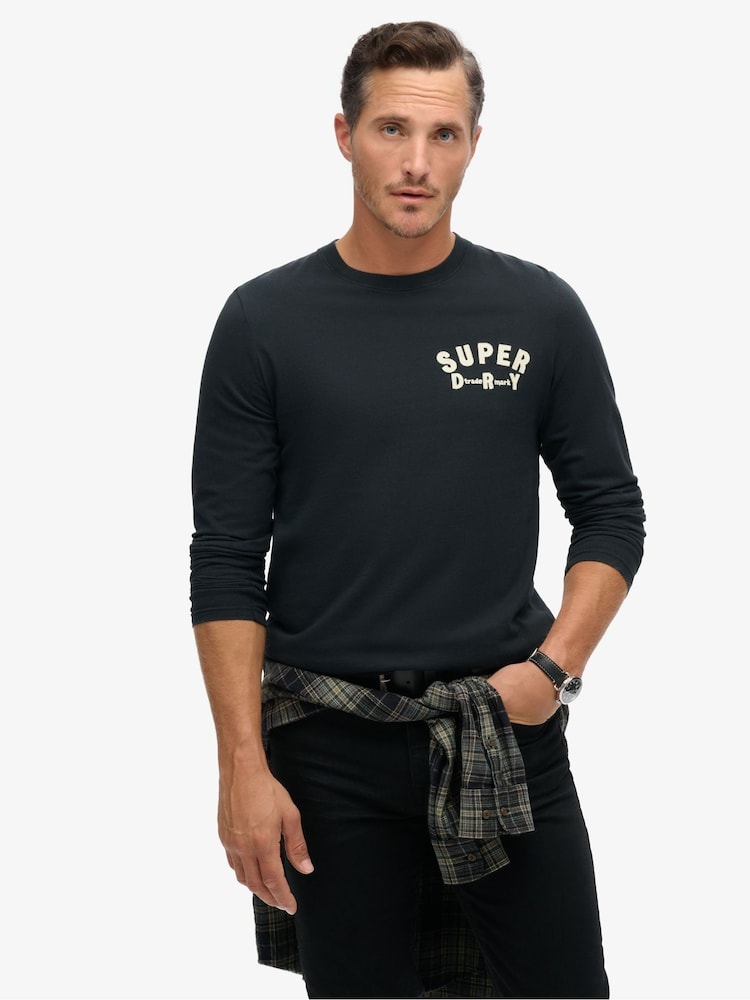 Superdry Black Workwear Applique Long Sleeve 100% Cotton Top - Image 1 of 3