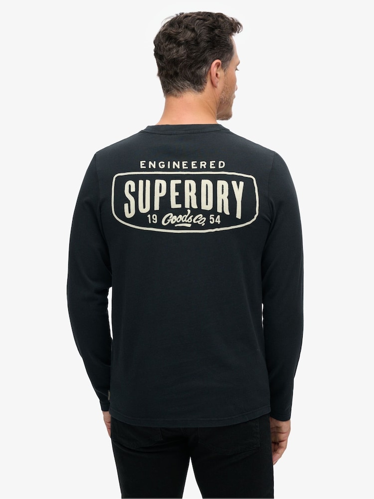Superdry Black Workwear Applique Long Sleeve 100% Cotton Top - Image 2 of 3