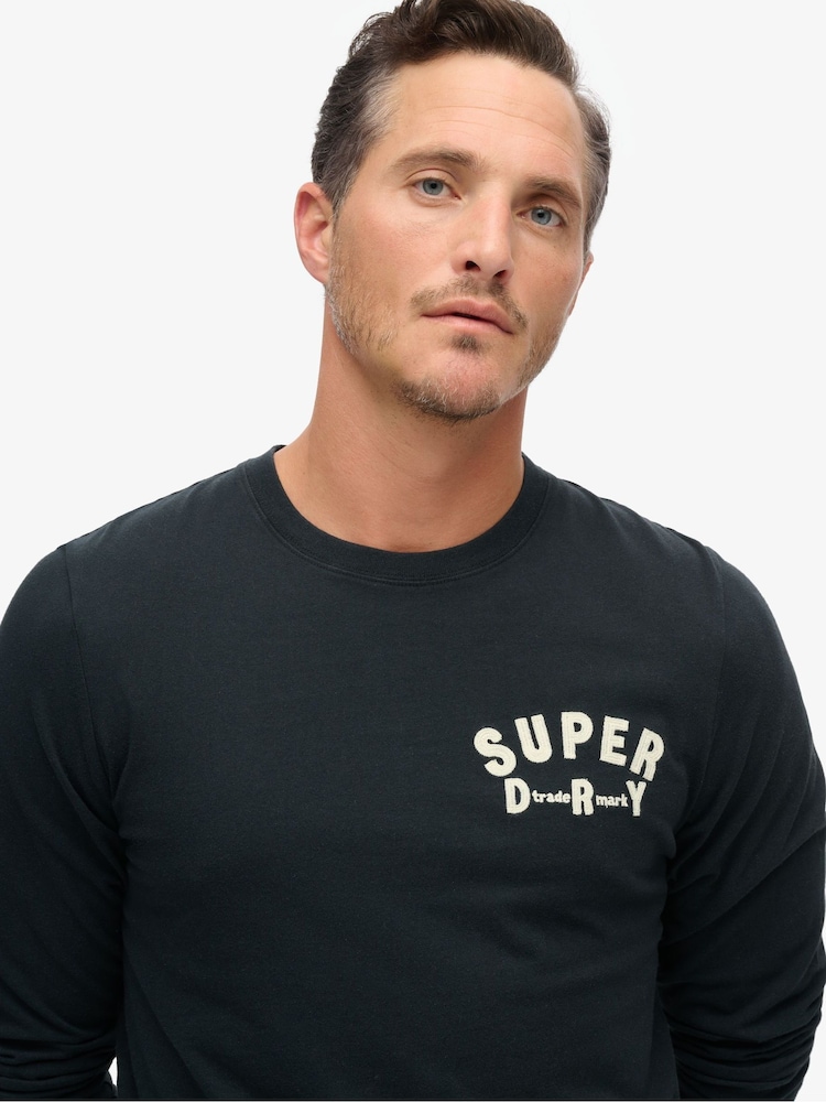 Superdry Black Workwear Applique Long Sleeve 100% Cotton Top - Image 3 of 3