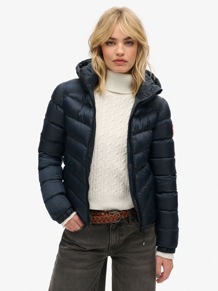 Superdry Blue Hooded Fuji Padded Jacket - Image 1 of 4 Superdry Blue Hooded Fuji Padded Jacket - Image 1 of 4