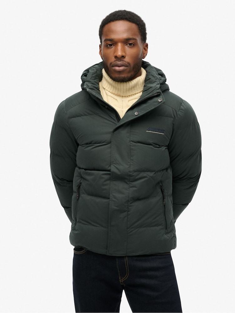 Superdry Green Hooded Microfibre Sports Puffer Jacket - Image 2 of 4