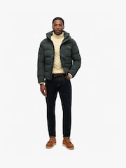 Superdry Green Hooded Microfibre Sports Puffer Jacket - Image 3 of 4