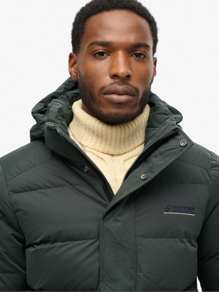 Superdry Green Hooded Microfibre Sports Puffer Jacket - Image 4 of 4
