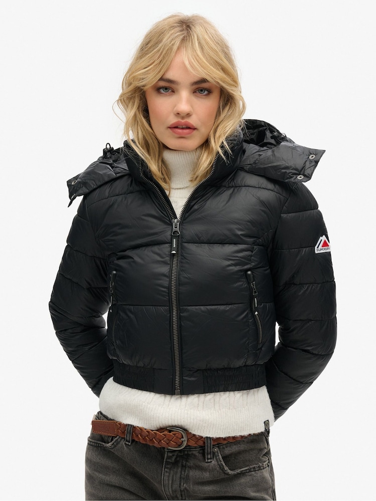 Superdry Black Crop Hooded Fuji Jacket - Image 2 of 4