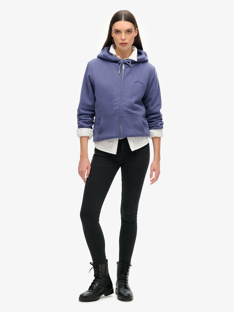 Superdry Blue Borg Lined Zip 100% Cotton Hoodie - Image 2 of 3