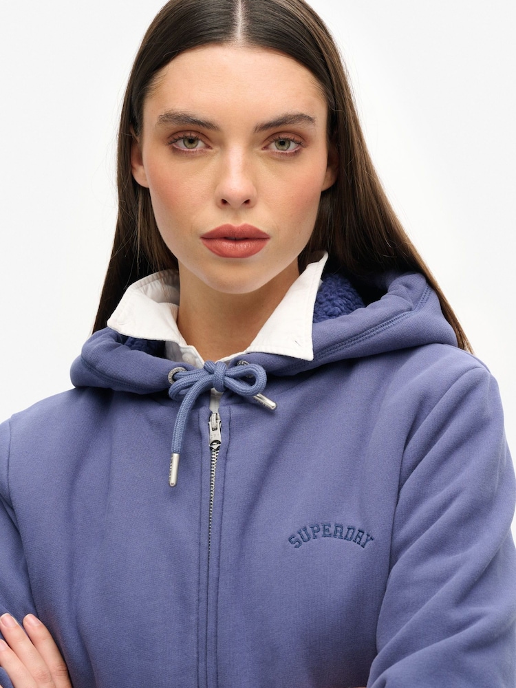 Superdry Blue Borg Lined Zip 100% Cotton Hoodie - Image 3 of 3
