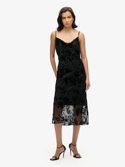 Superdry Black Devore Cowl Neck Midi Slip Dress - Image 1 of 3