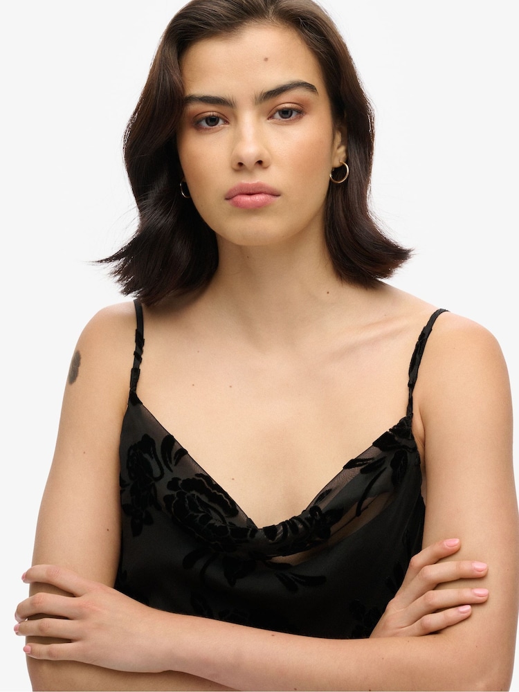 Superdry Black Devore Cowl Neck Midi Slip Dress - Image 3 of 3