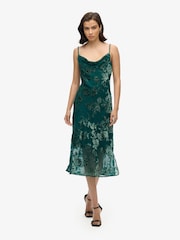 Superdry Green Devore Cowl Neck Midi Slip Dress - Image 1 of 3